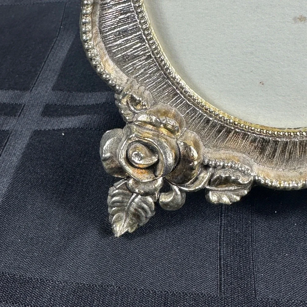 Victorias Secret Vintage Silver Rose Oval Picture‎ Frame Floral Ornate 5x7